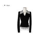 Elti Collar Color Matching Slim Ribbed Knit