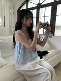 [Scrunchie set] Forming Button Flare Sleeveless Blouse