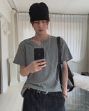 Nebi Shoulder Snap Henley Neck Short Sleeve T-shirt
