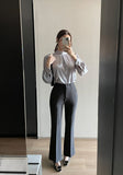 Huberin Satin Pintuck Ribbon Tie Blouse