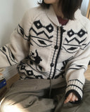 Jeber Deer Nordic Round Collar Knit Cardigan