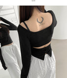 Chic Dodo Open Waist U-neck Long Sleeve T-shirt