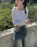 Nayu Ribbon Off Shoulder Cropped T-shirt