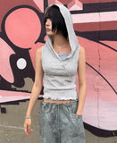 DIAGONAL BUTTON HOODED TOP