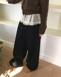 [Fleece Lining] Koha Chiffon Lace Layered Two-Way Sweatpants