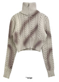 BRUSH TWISTED CROP KNIT ZIP-UP