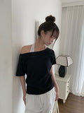 Demp One Shoulder Off Short Sleeve Loose Fit T-Shirt
