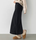 Back Slit Brushed Corduroy H-line Banding Long Skirt