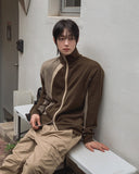 Tugen Suede Color Matching Stand Neck Zip-up