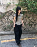 Coated Check Short Sleeve Blouse