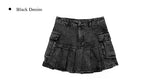 Kanko Two-Pocket Black Denim Mini Skirt
