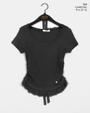 [Muffler set] Kabel lace frill pendant short sleeve t-shirt