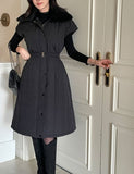 Redu Quilting Long Padding Coat Vest (Belt Set)