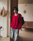 Bone linen V-neck knit