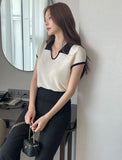 Cooly V Color Matching Collar Knit