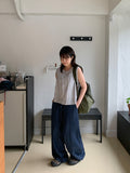 Nenbi banding wide denim pants