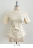 Linda Round-Neck Shirred Slit Short Sleeve T-Shirt