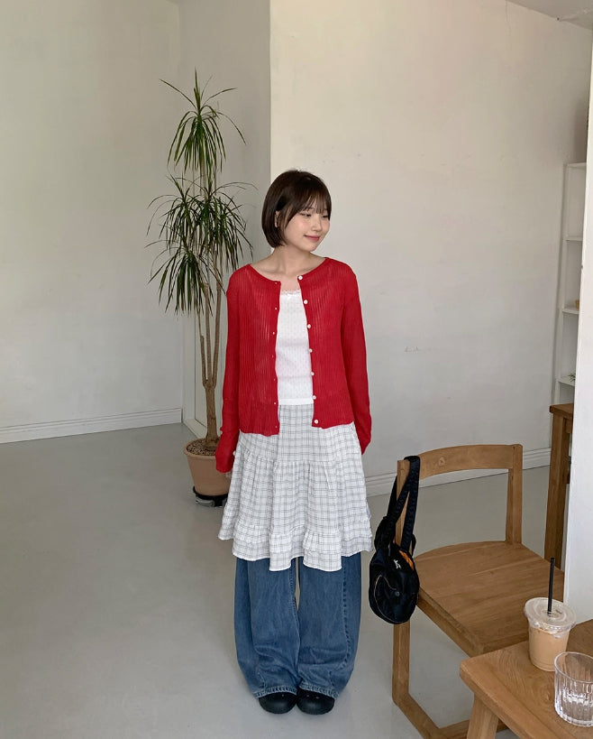 【BAON】Tour Summer Check Frill Midi Skirt BAON】Tour Summer Check Frill Midi Skirt Monki seersucker