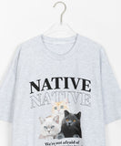 Netiku Cat Printed Over Short Sleeve Tee