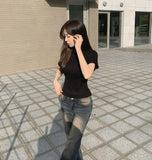 Luxurious Mood Half-Neck Span Slim Fit Short Sleeve T-shirt