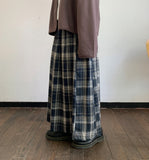 Royzel Ribbon Banding Check Long Skirt