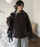 Hamong Diagonal Zipper High-Neck Fleece Hood