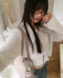 Ar Big Collar Fur Angora Two-Way Knit Zip-up