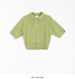 Tadol Bookle Collar Crop Short Sleeve Knit