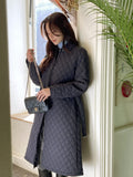 Suede Quilted Lightweight Long Padding Coat (Belt Set)