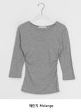 Onepie U-neck/V-neck Side Shirring Three Quarter Sleeve Tee