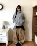 Inu fleece high-neck two-way hooded zip-up