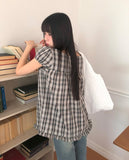 Onnit Check Square Neck Mini Short Sleeve Blouse