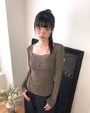 [MADE] Newbe Lace Point Button Ribbed Long Sleeve T-Shirt
