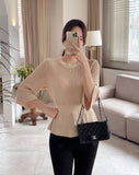 Aro Summer Button Three Quarter Peplum Knit