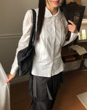 [MADE] Hupi Pin Tuck Button V-Neck Collar Long Sleeve Shirt