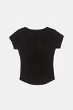 Terra ribbed henley-neck crop T-shirt