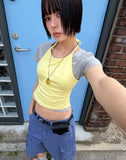 OVERLAP HALTER TEE