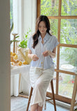 Rudelin Stripe Seersucker Shirring String Shirt