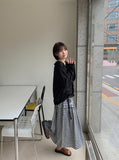 Futero Check Frill Banding Long Skirt