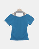 Weben Eyelet Halter Short Sleeve T-shirt
