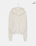Plada Pine Leaf Angora Knit Over Fit Hood Cardigan
