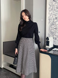 Gelmade Hound Check Brushed Span Flare Skirt