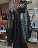 Seri glossy crack leather hoodie field jacket