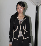 Esha Lace Color Matching Two-Way Knit Hood Zip-Up