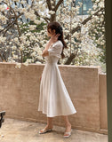 Vientiane Collar Wrap Puff Short Sleeve Flare One Piece
