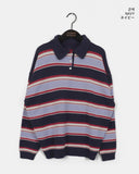 Kippek Stripe Color Matching PK Collar Knit