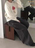 Colness Mushroom Print Wool Round Knit