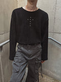 Crossing Rivet Ribbed Long Sleeve
