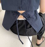 Back Open Rustling Ribbon Sleeveless Blouse