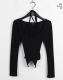 Solena Halter Neck Sleeveless Slit Cropped Long Sleeve T-shirt